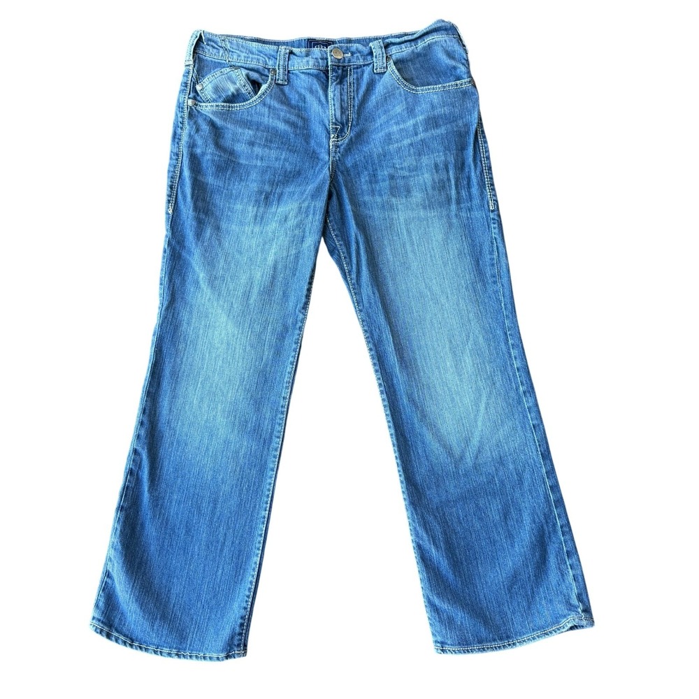 Rock & Republic Rider Jeans Mens 38x30 Blue Medium Wash Straight Stretch Denim